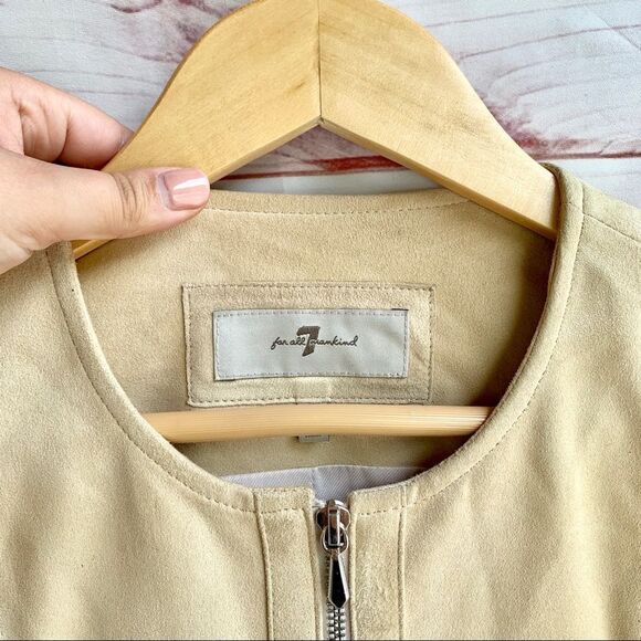 7 for All Mankind Tan Genuine Goat Suede Leather Motorcycle Jacket - Picture 4 of 8